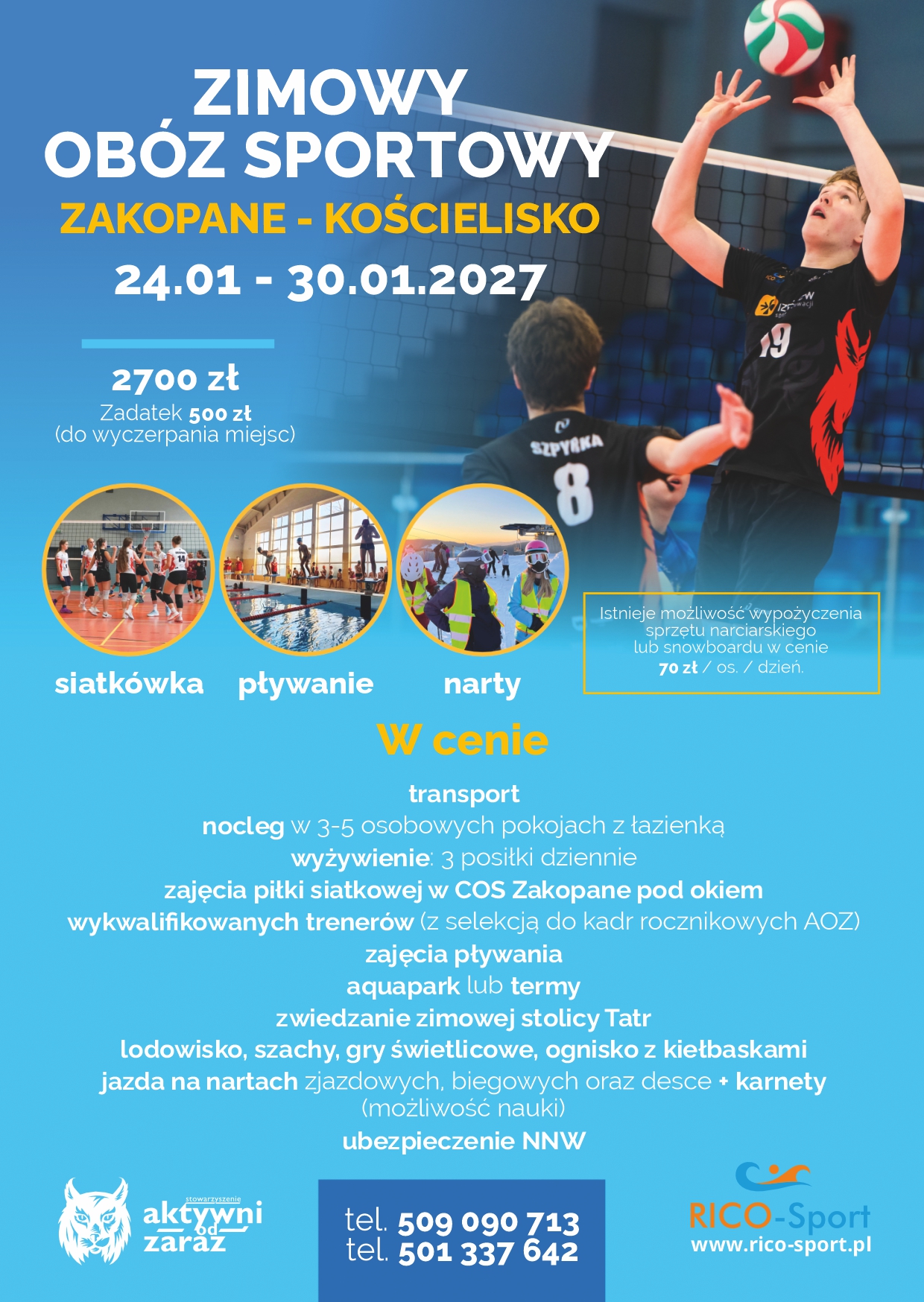 Zimowy Obóz Sportowy Zakopane Kościelisko 24–30 stycznia 2027, plakat informacyjny